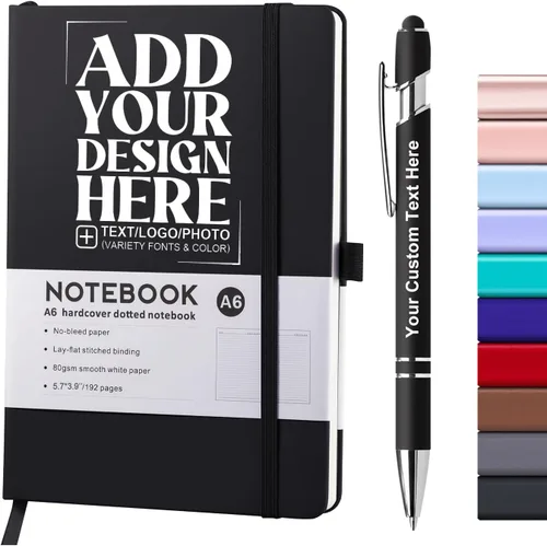 Miniatura 11 de Cuaderno personalizado con bolígrafo, cuaderno A6 personalizable con logotipo/texto/imagen personalizados para el trabajo, la escuela, 192 páginas