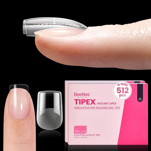 Miniatura 12 de Beetles Tipex - Uñas postizas con ápice instantáneo, 192 uñas, preconstruidas y pregrabadas, largas, cuadradas, fuertes y gruesas, uñas postizas a