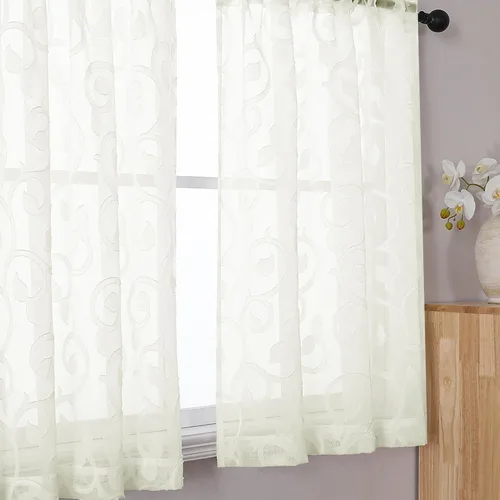 Miniatura 38 de OWENIE Furman - Juego de 2 paneles de cortinas traslúcidas negras de 24 pulgadas de largo, cortinas semitransparentes de jacquard ligeras y aireadas
