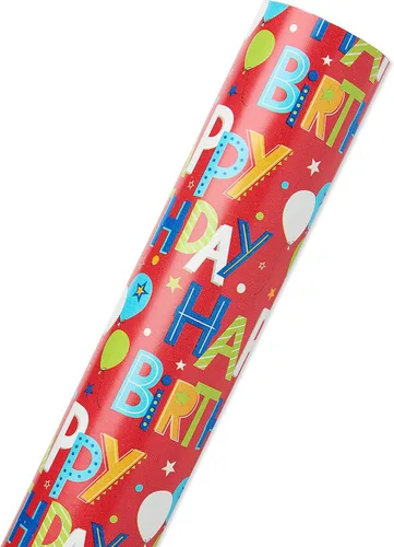 Miniatura 3 de American Greetings - Papel de regalo reversible de 175 pies cuadrados, para cumpleaños, letras de feliz cumpleaños y estrellas
