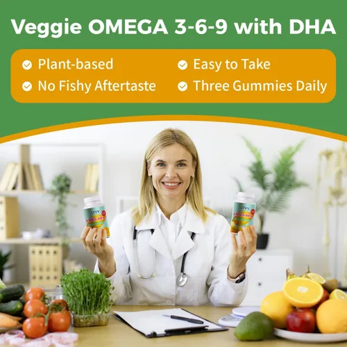 Miniatura 6 de Omega Plus DHA, para adultos y niños, sabor a limón -120 gomitas - Omega 3, 6, 9 y DHA - Promueve la salud del cerebro y el corazón - Veggie - 40