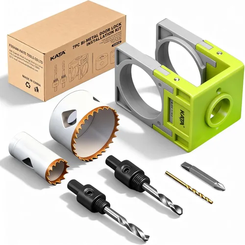 KATA Kit de instalación de cerradura de puerta para puertas de metal y madera, sierra de agujero bimetálica de 1-3/8 a 1-3/4 pulgadas con plantilla