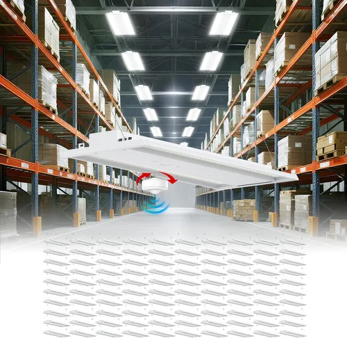 Miniatura 19 de Luz lineal LED de 300 W con sensor de movimiento, área de iluminación central más grande, 45000 lm, 120-277 V, 0-10 V, 5000 K, luces LED lineales