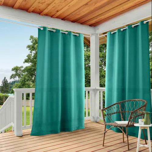 TOWN & COUNTRY BASICS Cabana Cortinas Sólidas de Peso Pesado para Interiores y Exteriores, Opacidad de Filtrado de Luz con Ojales en la Parte Verde