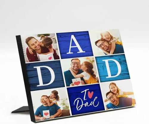 Miniatura 37 de InterestPrint Panel de fotos personalizado para papá y nombre para exhibición de mesa, mejor papá estrella, 6 fotos, marco de fotos personalizado