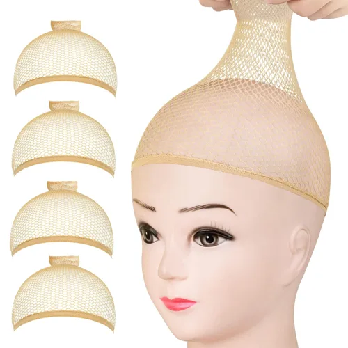 Miniatura 9 de Fandamei 4 piezas Gorras de Peluca de Media de Nailon Elástico Marrón Claro para Mujeres
