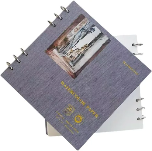 Miniatura 7 de MAIMOUFIN Cuaderno de acuarela, papel de acuarela 100% algodón, 19.3 cm x 19.3 cm, 20 hojas (140 lb/300 g/m²) prensado en frío, cuaderno de bocetos