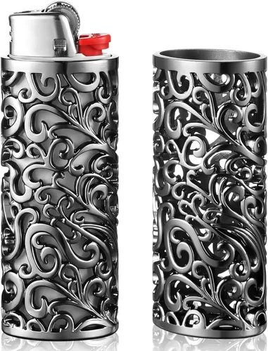 Threlaco Paquete de 2 fundas de metal vintage para encendedor, funda protectora reutilizable con estampado floral vintage, regalos de cumpleaños