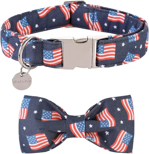 Miniatura 33 de Collar para perro con pajarita, Collar de algodón con pajarita para cachorro, Collar para perro azul para niña o niño con hebilla de metal duradera