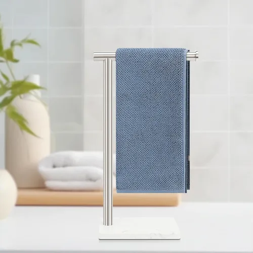 Miniatura 9 de Toallero de Mano, Soporte de Toalla de Mano para Baño con Base de Mármol, Barra de Toallero de Mano en Forma de L de Acero Inoxidable 304