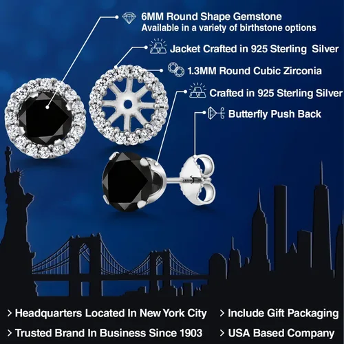 Miniatura 250 de Gem Stone King Aretes redondos de plata de ley 925 de 0.236 in con piedra natal extraíble para mujer