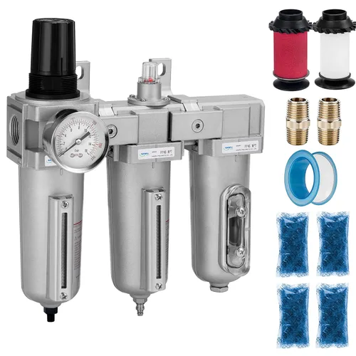 Miniatura 12 de NANPU 1/2" NPT Sistema de secado de aire de grado industrial de 3 etapas - Filtro de partículas, filtro coalescente, secador desecante y regulador