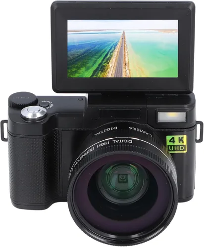 Cámara digital 4K, enfoque automático 48MP HD Vlogging cámara con tarjeta 32G, pantalla abatible 3.0 TFT 180°, zoom digital 4X, detección de