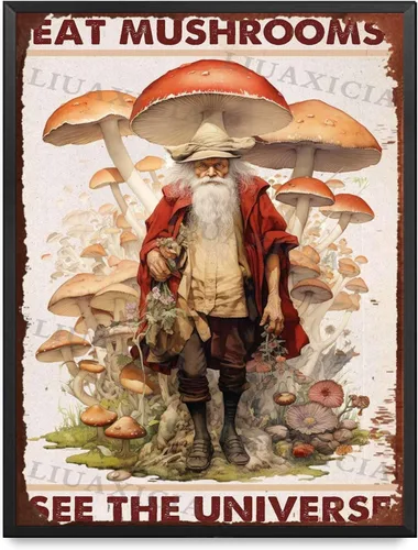 Miniatura 9 de Letrero retro de hojalata con texto en inglés "Eat Mushrooms See The Universe for Kitchen Bar Garage Decor 8.00"x12.00