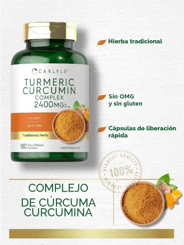 Miniatura 3 de Carlyle Suplemento de curcumina de cúrcuma 180 cápsulas en polvo Complejo herbario Fórmula sin OMG, sin gluten