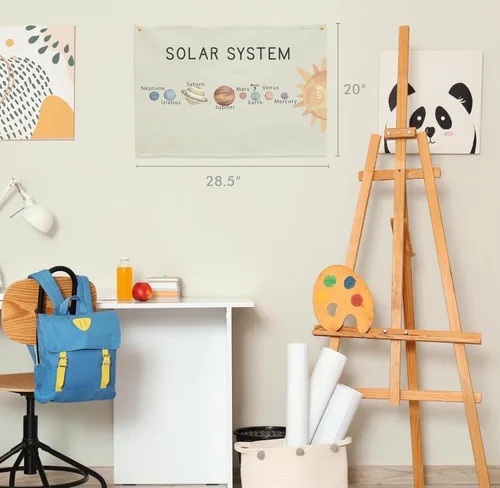 Miniatura 6 de Banner de aula de sistema solar, planeta espacial en lienzo de algodón beige para escuela en casa, jardín de infantes, guardería y decoración