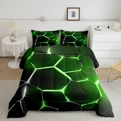Miniatura 26 de Feelyou Juego de edredón de nido de abeja, edredón hexagonal rojo degradado para niños, niñas, adolescentes, juego de ropa de cama geométrico, Multi