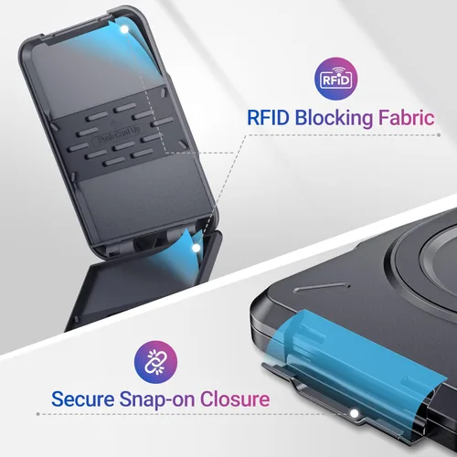 Miniatura 3 de PROfezzion 2 en 1 para soporte de cartera MagSafe, tarjetero magnético con bloqueo RFID, compatible con 4 tarjetas, cartera rígida resistente