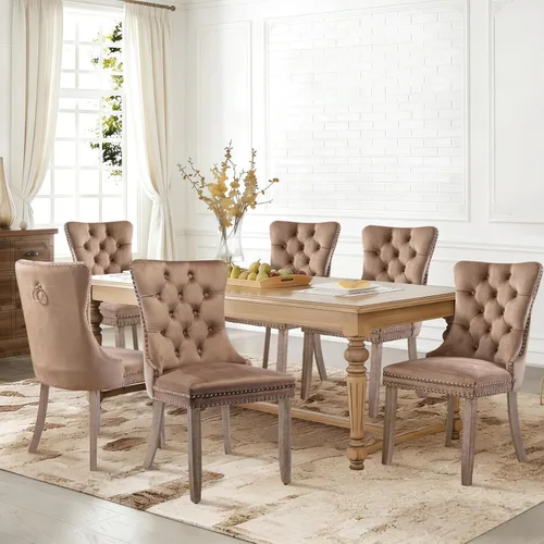 Miniatura 151 de SoarFlash Juego de 2 sillas de comedor de tela de lino, sillas de comedor tapizadas con ribete de cabeza de clavo y patas de madera de color claro