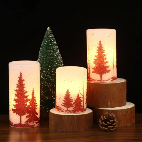 Miniatura 11 de Wondise Velas parpadeantes sin llama con temporizador, funcionan con pilas, cera real, con calcomanía de ciervo dorado, velas LED para decoración