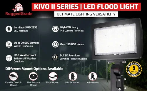 Miniatura 5 de RuggedGrade Luz de inundación LED de 30 W - Serie Kivo II - 4.350 lúmenes - Color seleccionable 3000K/4000K/5000K - Montaje de inundación/fotocélula