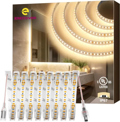Miniatura 10 de EMITEVER Tira de luces LED para exteriores, impermeable, 16.4 pies, 2700 K, blanco cálido, 24 V, cinta LED de silicona regulable, iluminación IP67