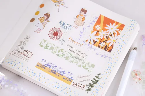 Miniatura 7 de YUBBAEX 5 rollos de juego de cinta adhesiva Washi con patrón floral PET Flores decorativas transparentes para manualidades, bricolaje, diarios