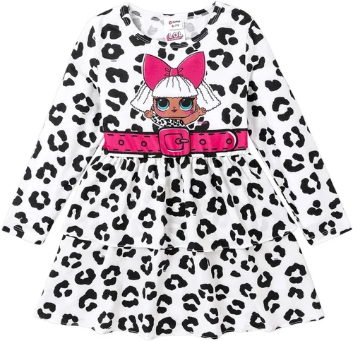 L.O.L. Surprise! Girls Tiered Dress Figure Print Layered Long Sleeves Casual Dress Flowy Dress Size 6-12