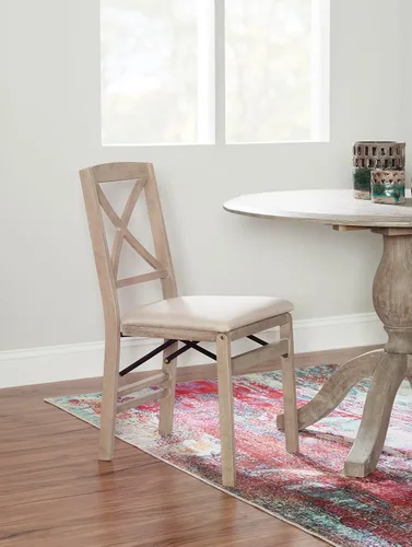 Miniatura 5 de Keira Silla plegable de madera gris lavado con asiento tapizado beige y respaldo clásico de madera X por Linon