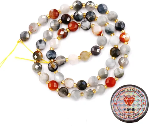 Miniatura 31 de Cuentas de piedras preciosas para la fabricación de joyas, cuentas de monedas facetadas de piedra natural piedra de sangre africana de 0.236 in