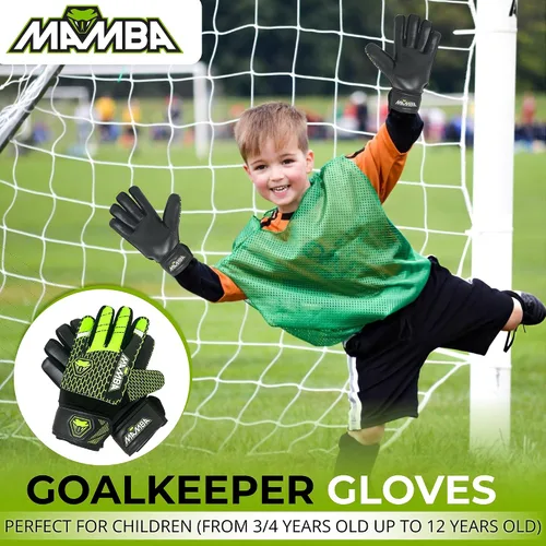 Miniatura 2 de MAMBA Guantes de portero de fútbol para niños, portero juvenil, duraderos, palma de látex de calidad y mano trasera, soporte de muñeca de látex