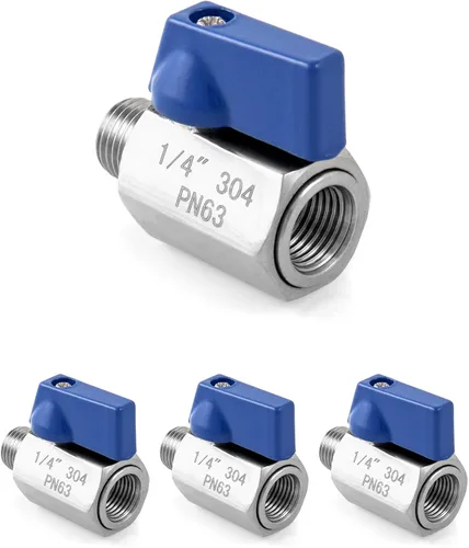 Miniatura 6 de QWORK Mini válvula de bola, paquete de 4 válvulas de cierre de acero inoxidable 304 hembra y macho de rosca NPT de 1/4