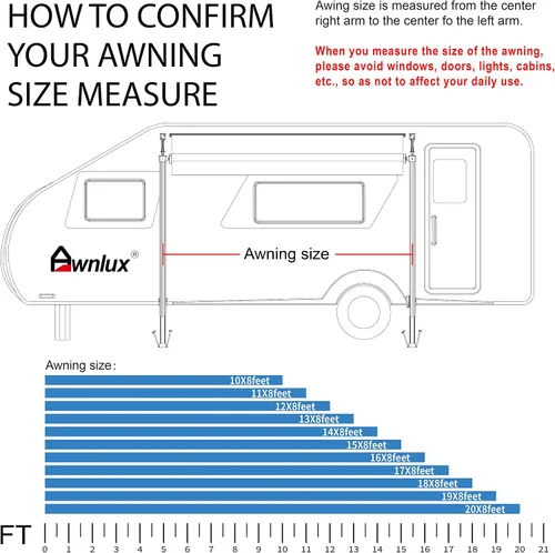 Miniatura 7 de Awnlux Juego completo de toldos retráctiles modulares manuales blancos para RV, quinta rueda, remolques de viaje, transportadores de juguetes