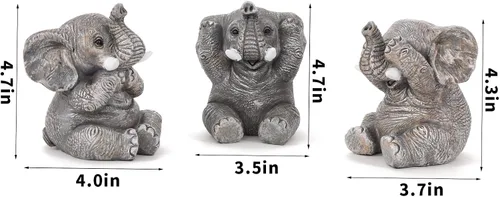 Miniatura 5 de Juego de 3 estatuas de elefante para decoración del hogar, bonitas figuras para estante, sala de estar, dormitorio, oficina, escritorio, estantería