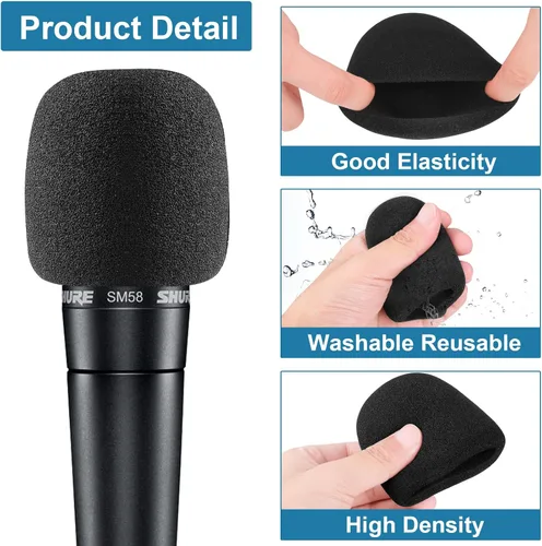 Miniatura 5 de ChromLives, 6 unidades de parabrisas para SM58, 6 unidades, filtro pop de espuma para Shure SM58 SM48, repuesto para reducción de ruido, color negro