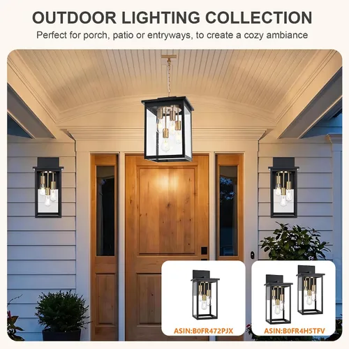 Miniatura 44 de TODOLUZ Lámpara Colgante de Exterior de 3 Luces Negra, Linterna Colgante Exterior Ajustable Luz de Porche