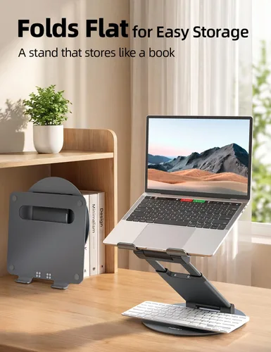 Miniatura 8 de Nulaxy Soporte telescópico giratorio de 360 grados para laptop, altura ajustable, diseño de extracción giratoria, elevador ergonómico para Gris-A