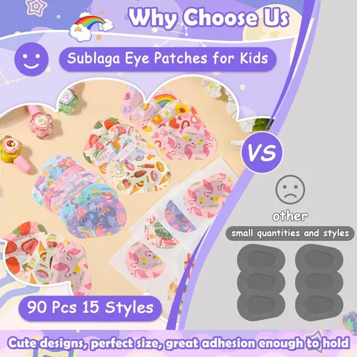 Miniatura 2 de Sublaga 90 parches de ojos para niños, 15 estilos de parches para los ojos de los niños, parche de ojos para niños pequeños con ojo perezoso