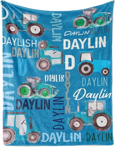 Manta personalizada de tractores, nombre personalizado con diseño de camiones de tractor agrícola, manta de cama de franela de felpa suave para