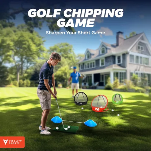 Miniatura 3 de Vitality Sports Red de astillado de golf, 3 piezas de red de práctica de golf emergente para patio trasero, juego de astillado para interiores
