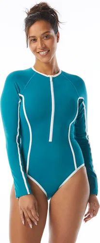 Miniatura 3 de BEACH HOUSE SPORT Traje de baño de una pieza con cremallera frontal de manga larga Sculpt - Top de bikini adicional