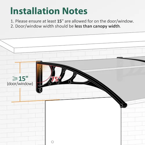 Miniatura 8 de MCombo - Toldo de policarbonato para ventana de exterior de 78.2 pulgadas, lámina hueca, toldo para puerta de patio