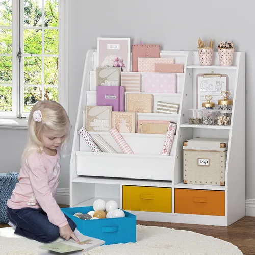 Miniatura 3 de UTEX Estantería infantil de 5 niveles con cubos de almacenamiento, estantería de madera para niños, estante Montessori para niños pequeños, aula