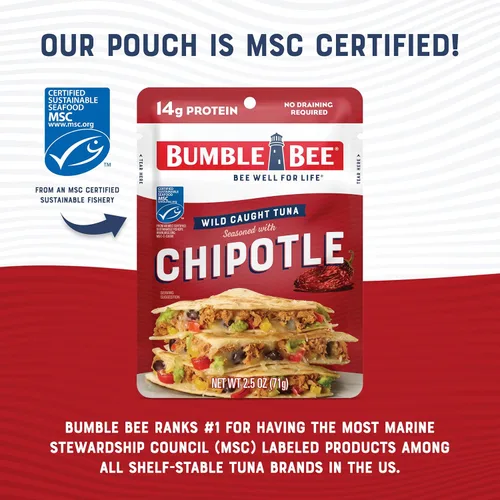 Miniatura 5 de Bumble Bee - Atún sazonado con Chipotle, bolsa de 2.5 onzas, listo para comer, paquete de atún capturado en la naturaleza, 0.49 oz de proteína por