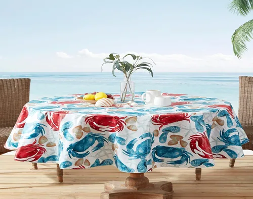 Miniatura 11 de Newbridge Mantel de vinilo con estampado costero de cangrejo de piedra, diseño náutico Cape Cod impermeable, patio, barbacoa, picnic, mantel