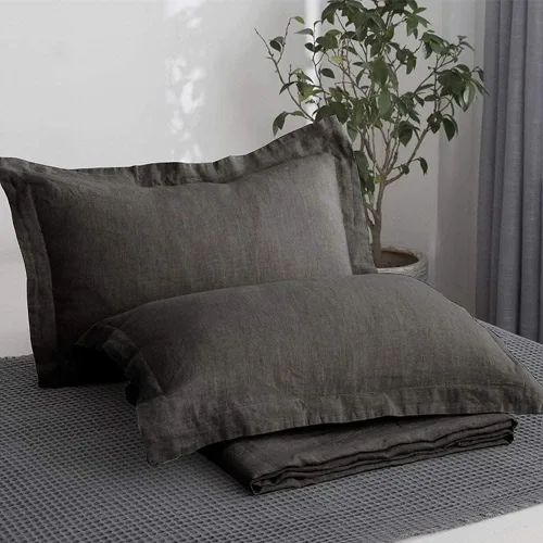 Miniatura 13 de Simple&Opulence Juego de 2 fundas de almohada de lino 100% lino francés lavado, tamaño Queen - Fundas de almohada de color sólido bordado, suave