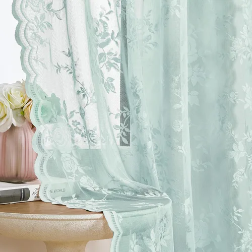 Miniatura 46 de SEEKRIGHT - 2 paneles de cortinas traslúcidas de encaje negro, cortinas góticas florales, cortinas victorianas con bolsillo para cortinero