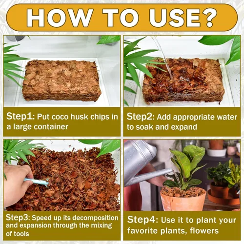 Miniatura 5 de Zeedix Paquete de 2 chips de cáscara de coco para plantas, mantillo de chips de coco 100% orgánico con bajo equilibrio de EC y PH, multiuso