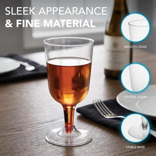 Miniatura 7 de Party Essentials Copas de vino desechables de plástico duro de dos piezas, 20 unidades, 7 onzas, transparente