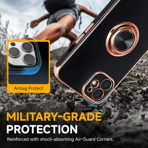 Miniatura 7 de Funda diseñada para iPhone 11, soporte de anillo giratorio de 360° integrado, soporte magnético de silicona suave, cubierta protectora ultra delgada